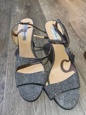INC International Concepts Silver Glitter Strappy Heels